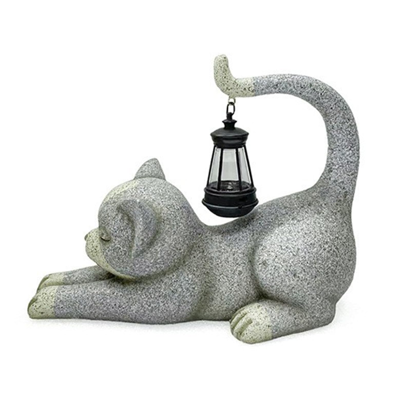 matumou Solar Cat Statue Light, Garden Kitty Holding Lantern Sculpture, Outdoor Waterproof Resin Kitten Solar Light for Yard Patio Lawn