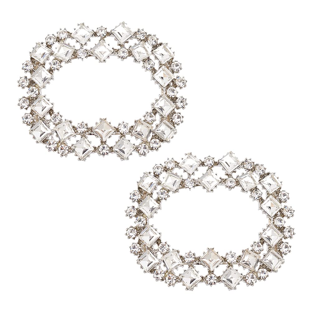 FINGERINSPIRE1 Pair Crystal Rhinestone Shoe Clips Oval Sliver Shining Rhinestone Shoe Buckle Detachable Shoe Decoration Wedding Bridal Shoes High Heel Belt Decoration Charms for Women Girls