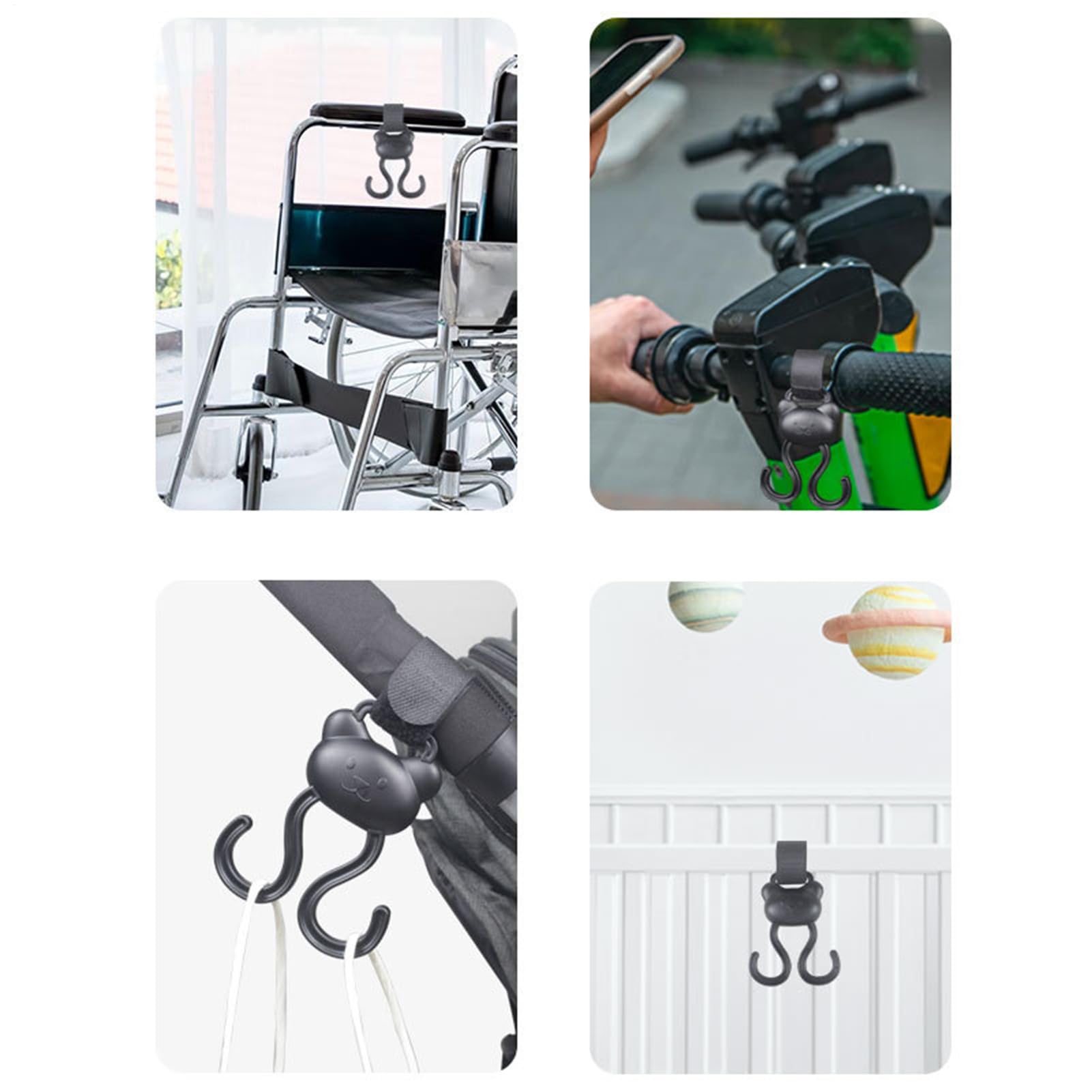 Ganci per passeggino, clip a moschettone, 30 x 8 cm, con orsetto dei cartoni animati, anello regolabile, chiusura antiscivolo per bambini, viaggi, all'aperto, passeggino, shopping, parco, passeggiate