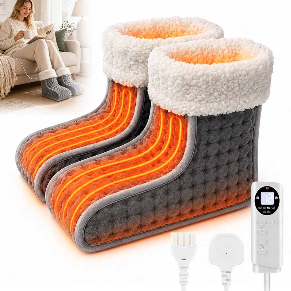 NAVESO Scaldapiedi Elettrico, Scaldapiedi con Rivestimento Lavabile, 12 Livelli di Temperatura e 6 Timer per Inverno Piedi Freddii, Spegnimento Automatico e Protezione da Surriscaldamento