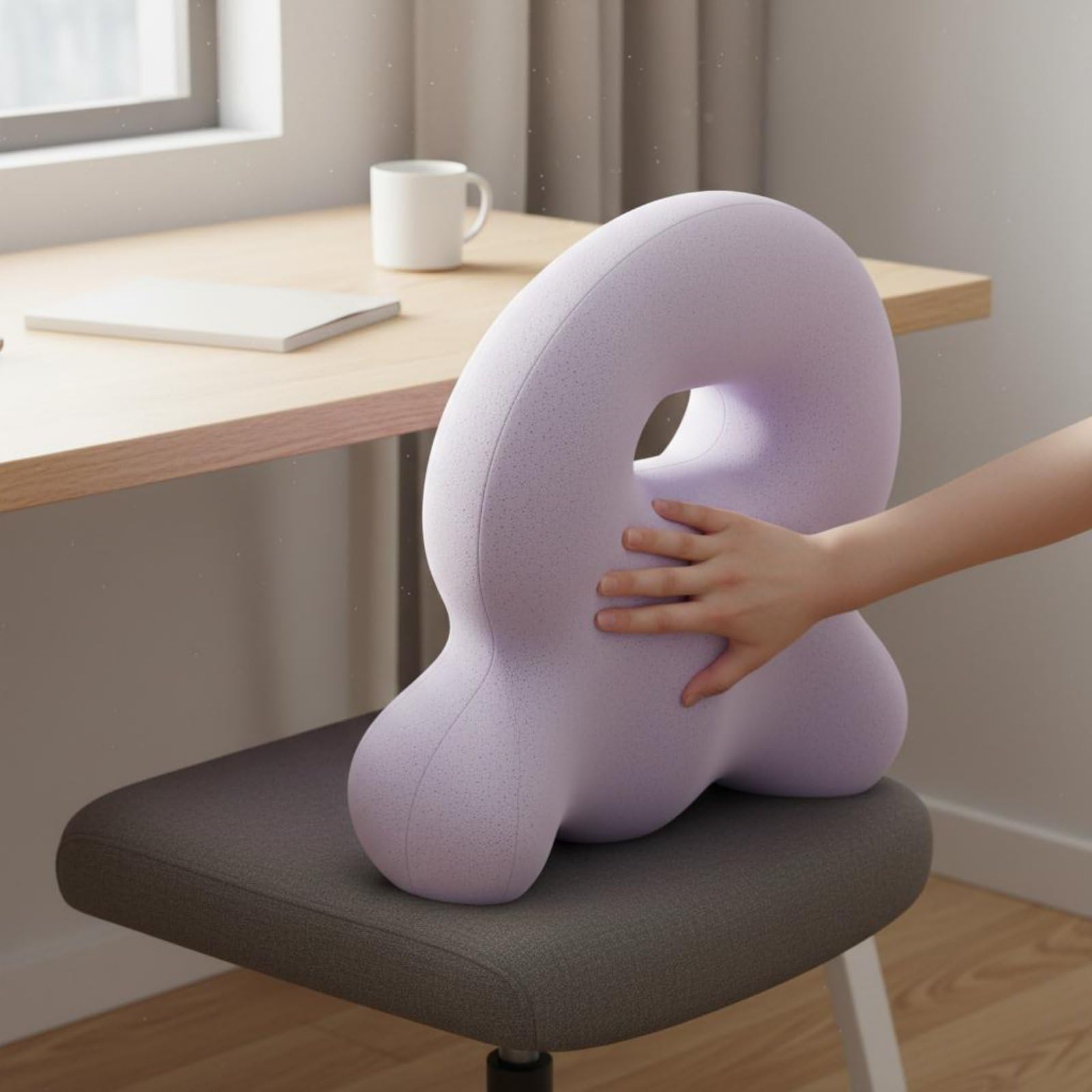 Cojín Lumbar de Apoyo Almohada Respaldo Soporte Espalda Lumbares Espuma Viscoelástica Adaptable Transpirable Funda Lavable Contorno 3D Alivio de, Beige