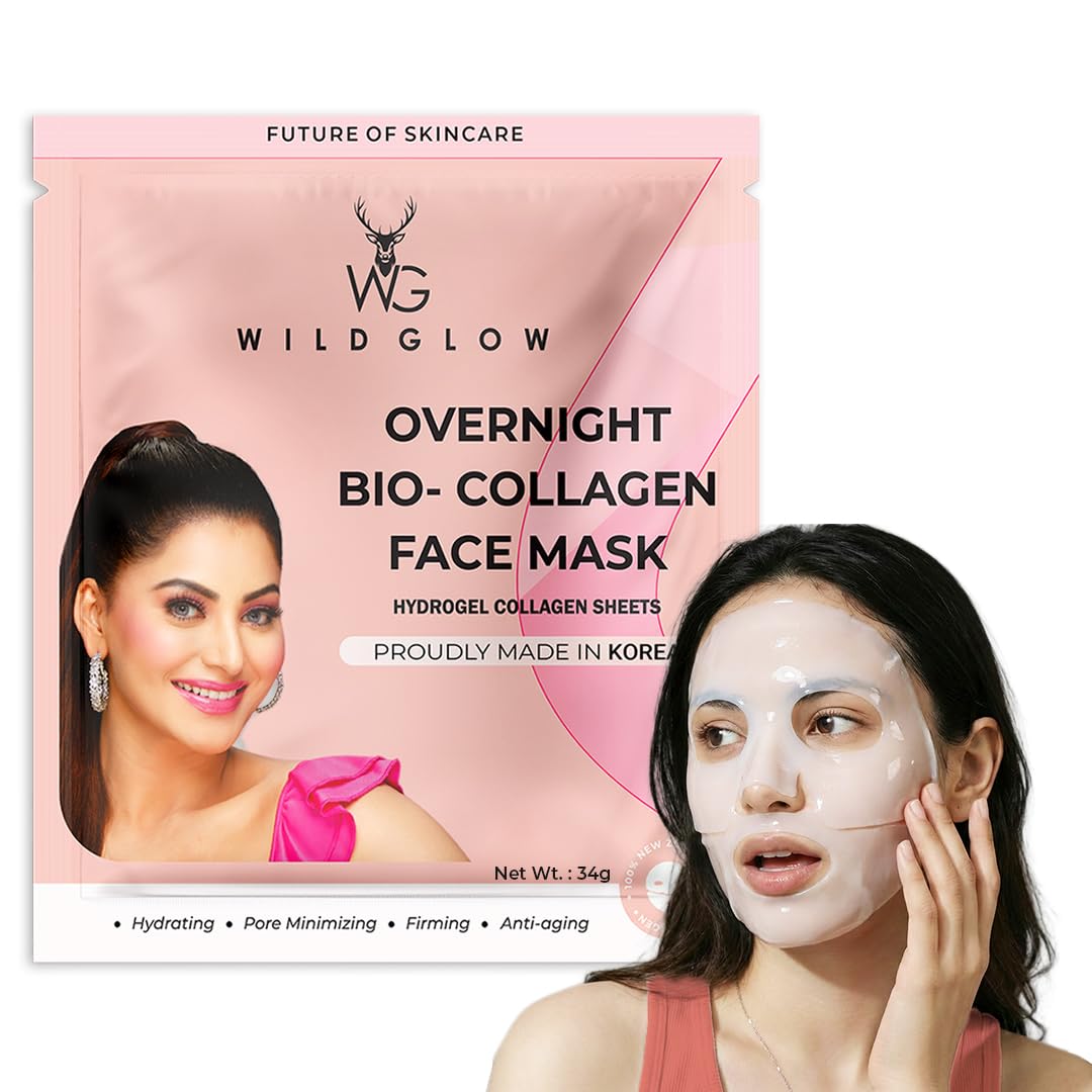 WILDGLOW Korean Glass Skin Bio-Collagen Overnight Face Mask for Deep Hydration, Pigmentation, Anti-Aging & Pore Minimizing | Hyaluronic Acid, Niacinamide, Vitamin E & Centella | Pack of 4