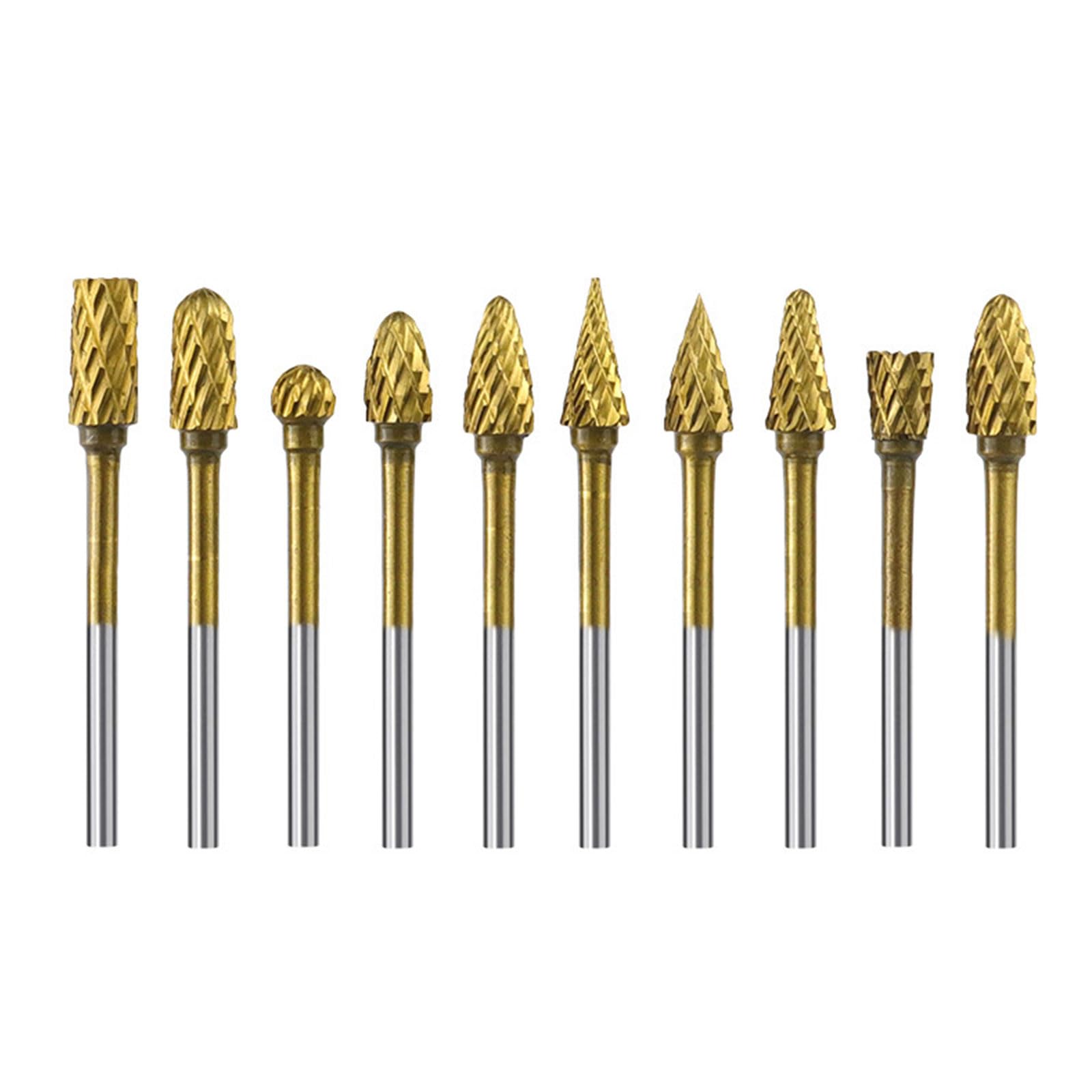 Msioytog Alloy Steel Gold 10Pieces Double Grooves Alloy Steel Rotary Burrs Grinding Head For Enhances Cutting Efficiency In Metal And Woodwork Metalworking Tool