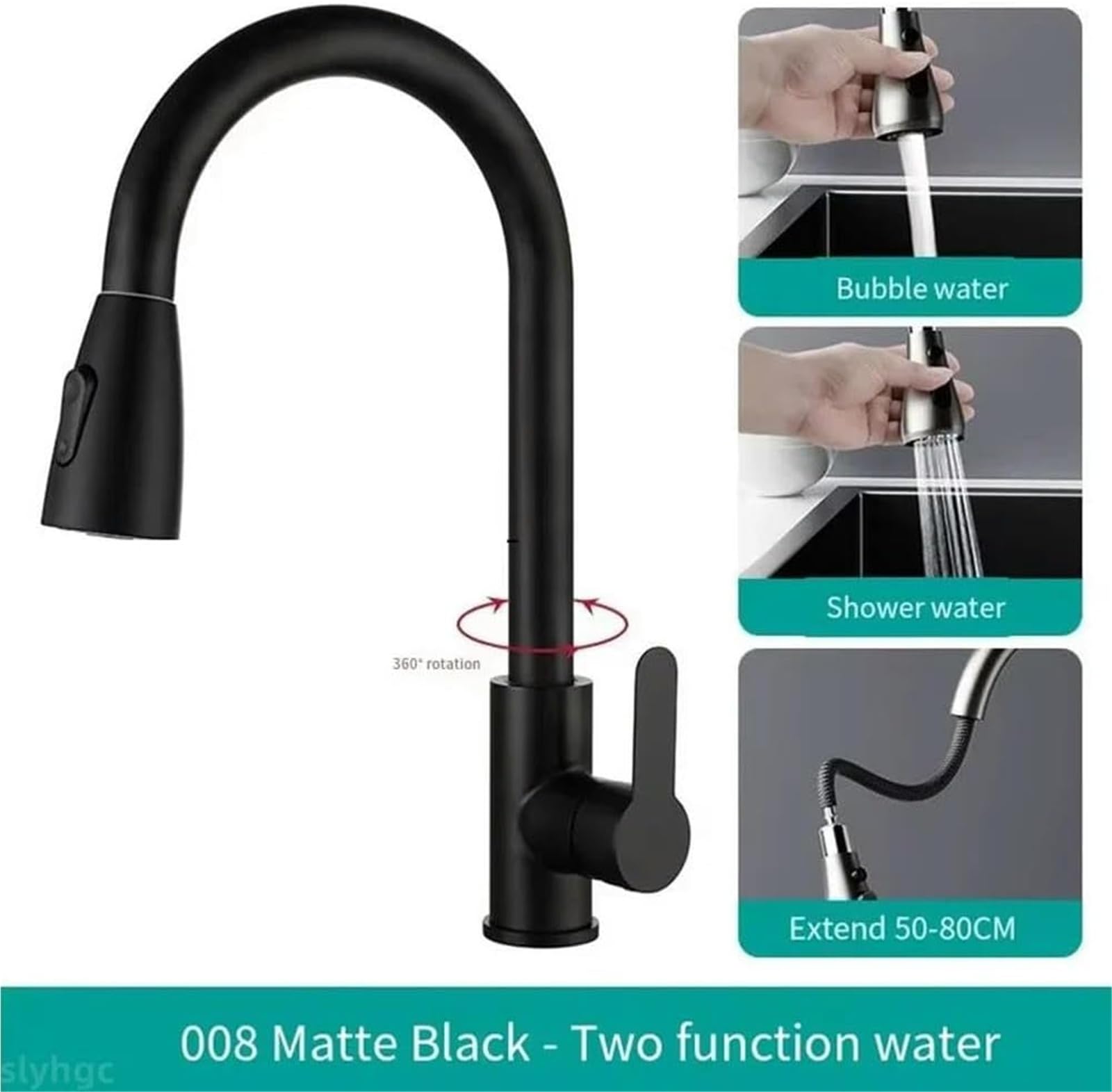 Adapter do kranu, obrotowy adapter dyszy kranu do zlewu kuchennego, obrotowy 360° kran teleskopowy, dwa tryby wylotu wody, możliwość przełączania, modny kran, odpowiedni do umywalki łazienkowej(Black)