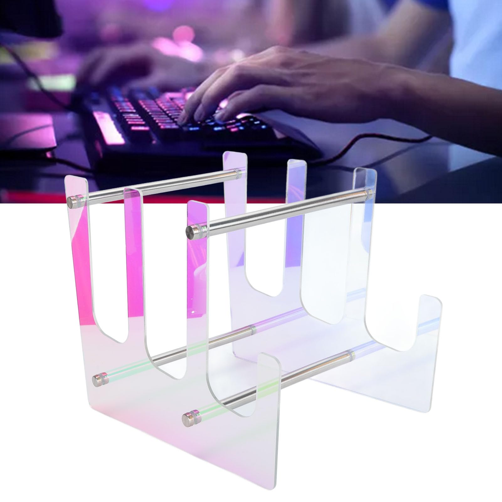 Keyboard Display Stand, 3 Tier Acrylic Keyboards Storage Holder, Colorful Clear Mechanical Keyboard Collection Holders for Gaming Computer Tablet Desk Accessories