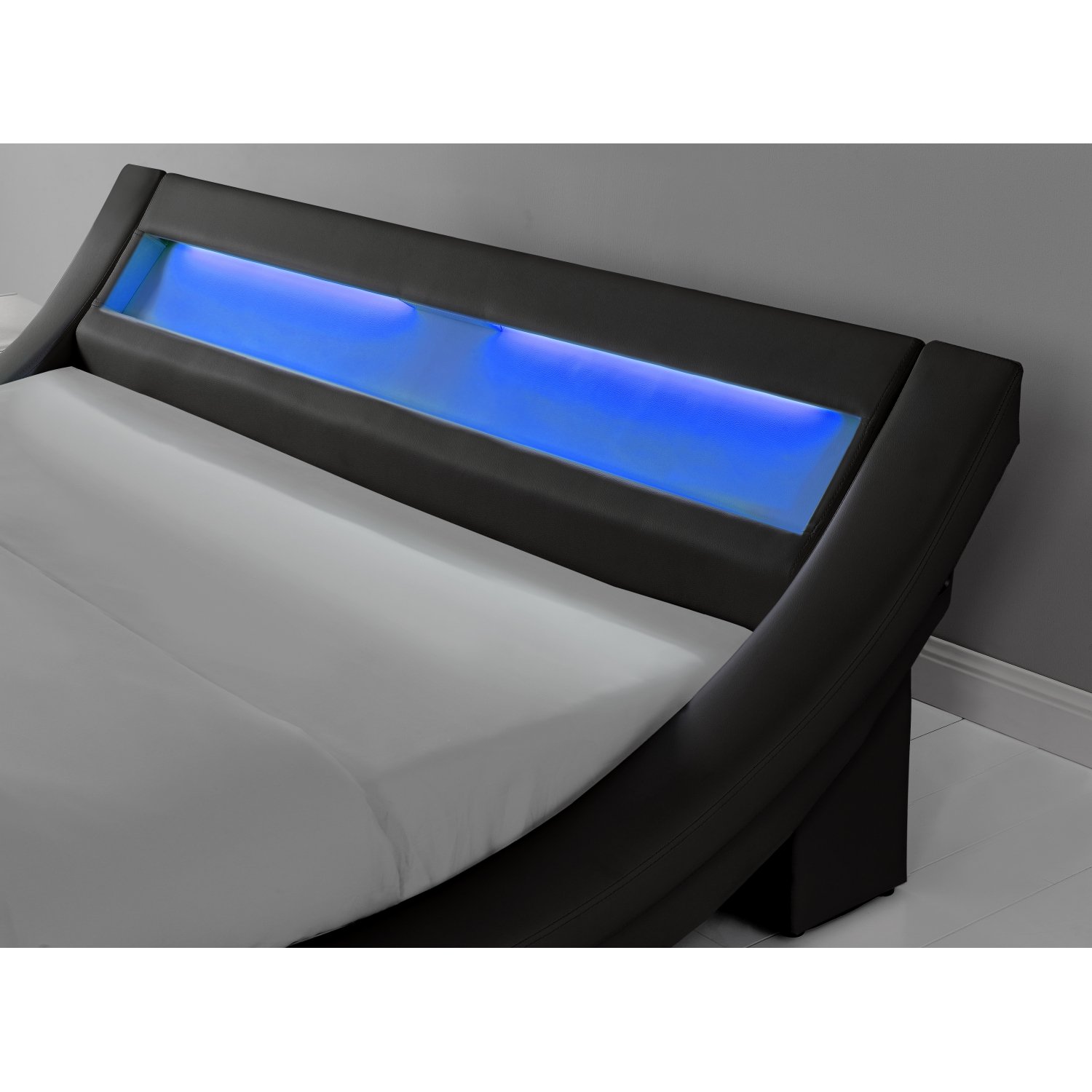 Concept-Usine | Cama Doble Portland De Cuero Sintético Negro Con Luces Led Y Almacenamiento Integrado De 140 X 190 Cm - Marco De Cama De Diseño 2 Personas - Con Luces Led