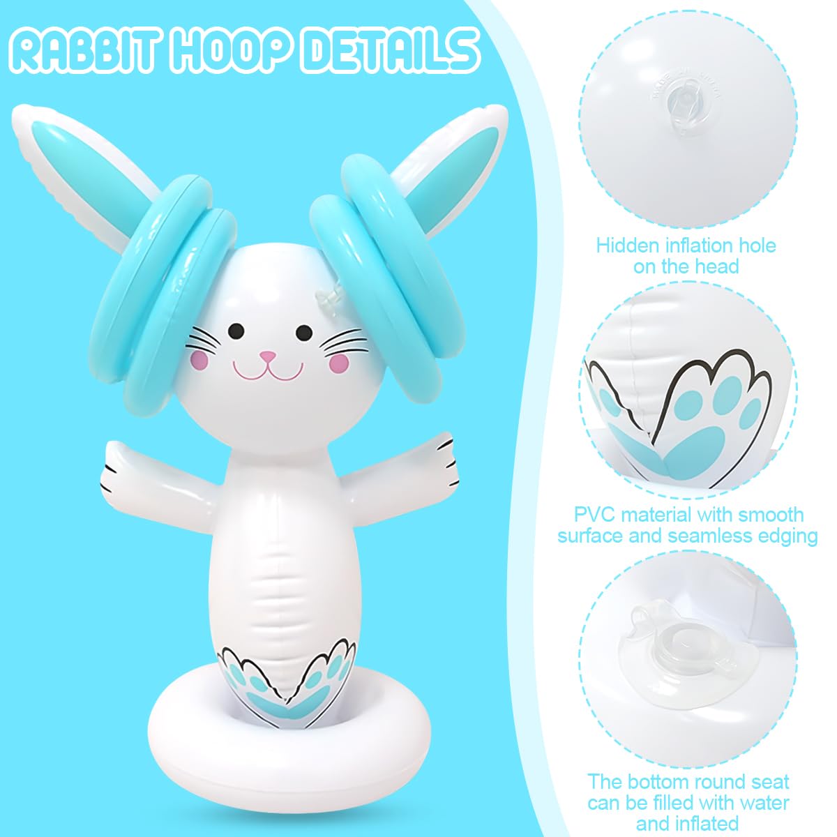 Kokiya Oreilles De Lapin Gonflables De Pâques, Jeu De Lancer D'anneaux, Jeu De Fête De Pâques Pour Activités De Pelouse, Intérieur Et Extérieur, Fête D' Enfant Et Adulte, Bleu