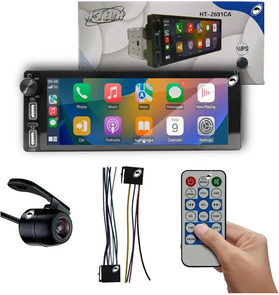 Multimídia 1 Din HT-2691CA H-Tech Android Auto CarPlay + Câmera de Ré