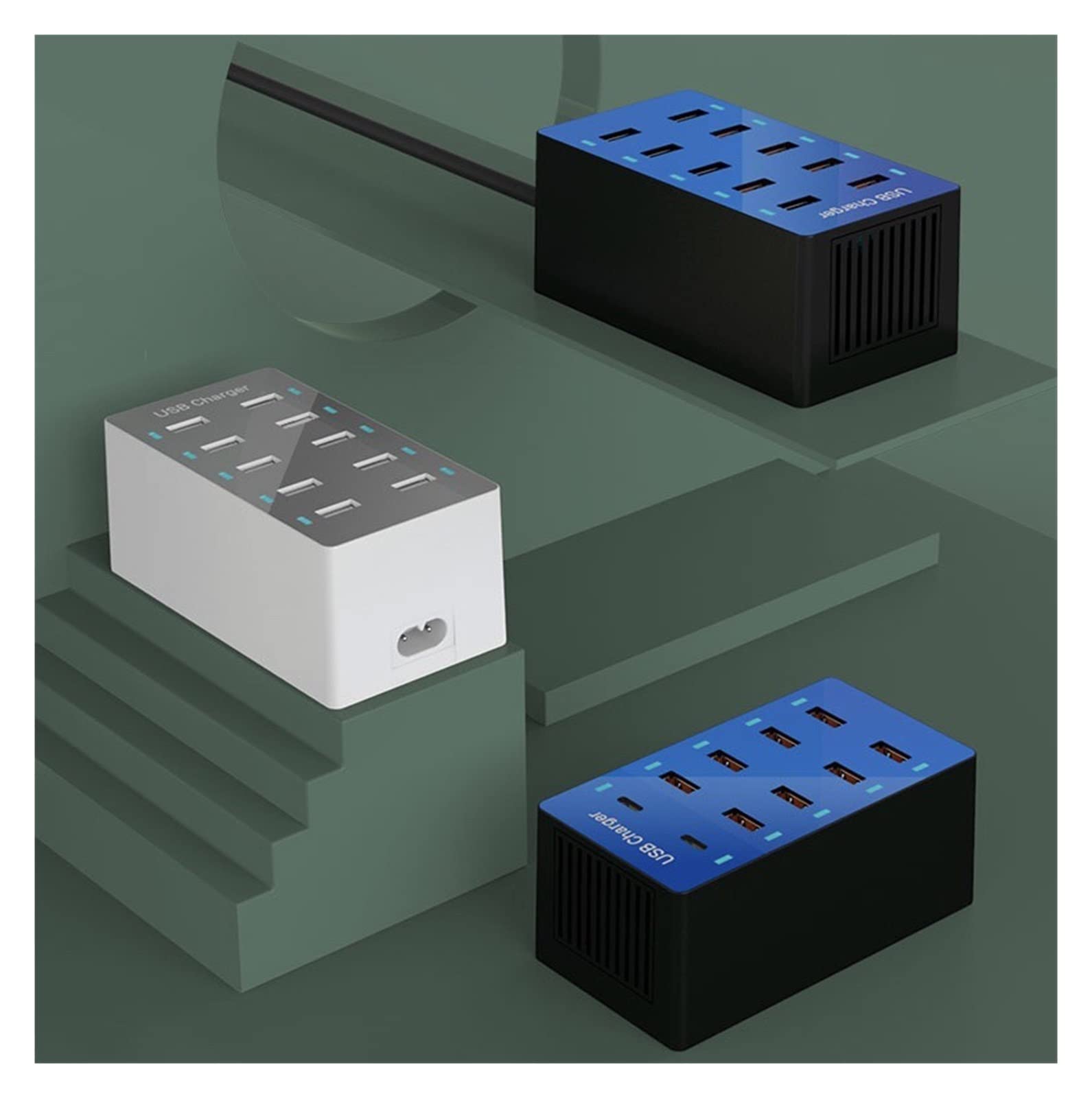 Stacja ładowania, Ładowarka USB 50 W 5V2.4A 10 portów Wiele stacji ładujących USB Urządzenie wieloportowe Szybka ładowarka(Nero)