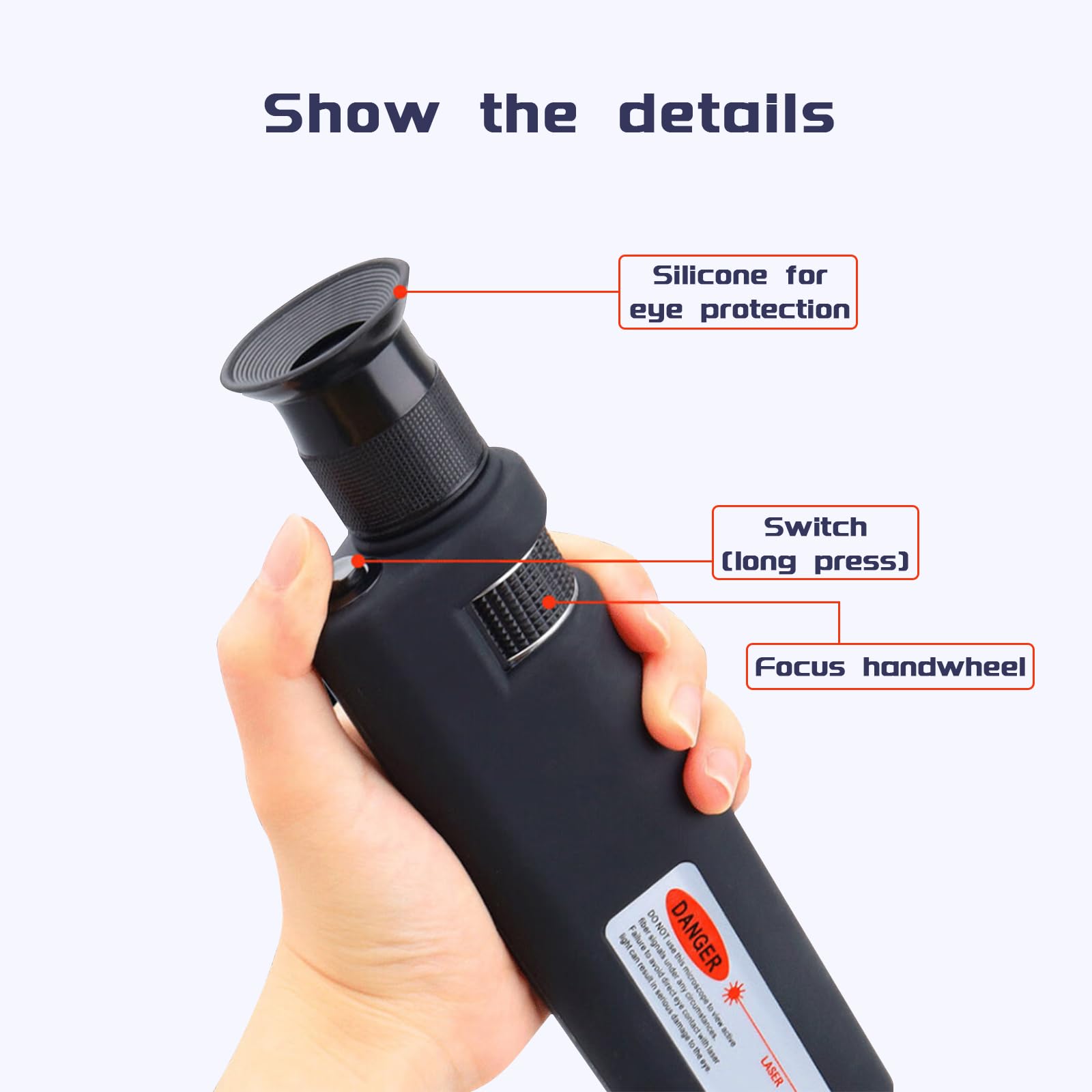 Handheld Fiber Patch Cord End Face Inspector - Fiber Microscope Magnifying Inspection Tools 400 Times Magnification Adapters for FC/SC/ST/LC