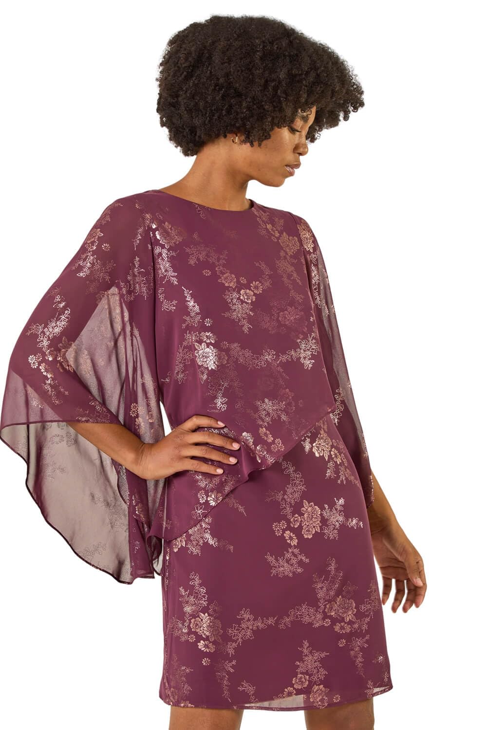 Roman Originals Women's Burgundy Roman Sequin Embellished Asymmetric Overlay Dress For Uk - Everyday Autumn Winter Round Neckline Comfy Soft Evening Vacation Work Party Night Out - Size 10