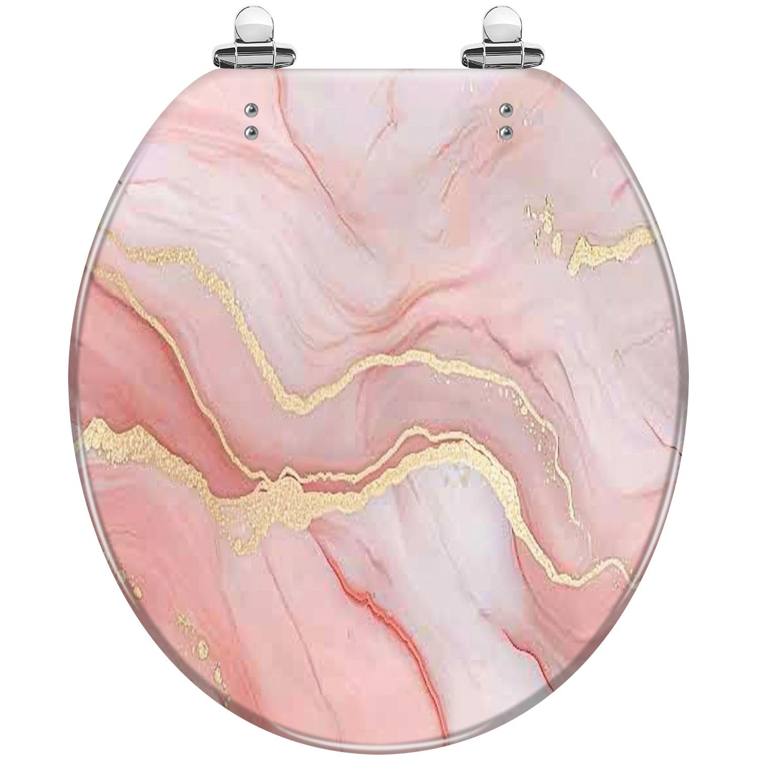 Tazyyzuu Multi10 Pink Marble Rose Gold Elongated Toilet Seat Slow Close Quick-Release Hinges(,16.5X14.5)