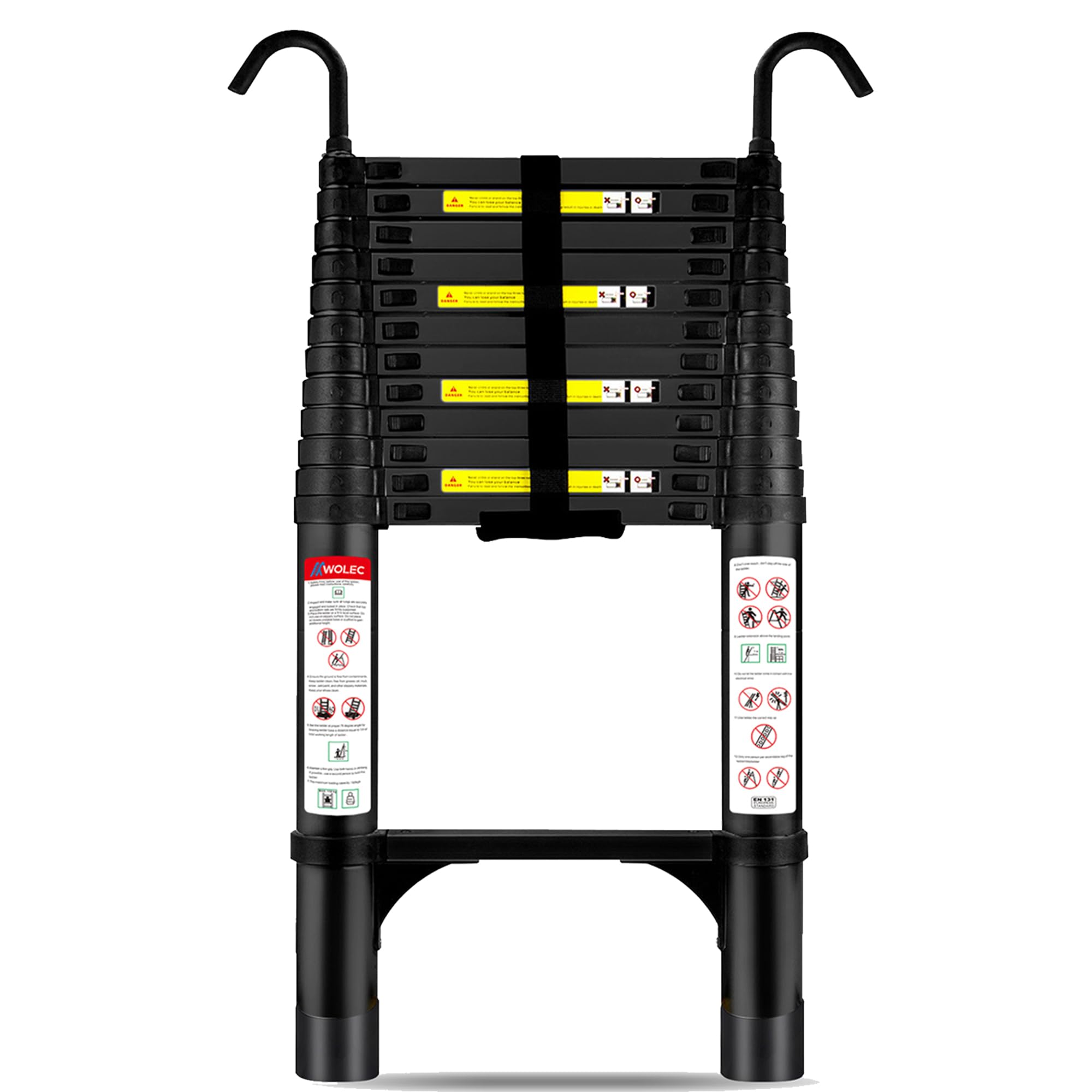 View 1 of **View Clerk Notes**Telescoping Ladder with Hooks, 12.5 FT, 330 lb Capacity, Black