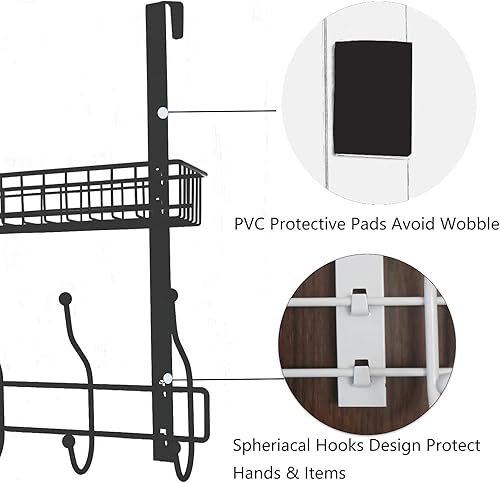 Miniatura 3 de Organizador de ganchos sobre la puerta para colgar ropa, abrigos, toallas, sombrero, colgador de bolso con estantes de malla para ahorrar espacio