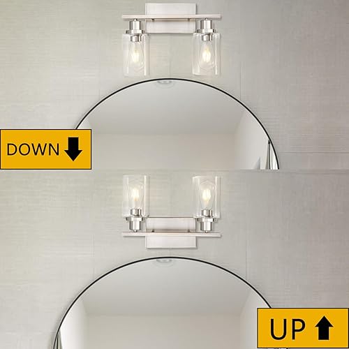 Miniatura 3 de 2 lámparas de baño, lámpara de tocador de níquel cepillado sobre espejo, moderna casa de campo, apliques de pared para baño, dormitorio, sala de