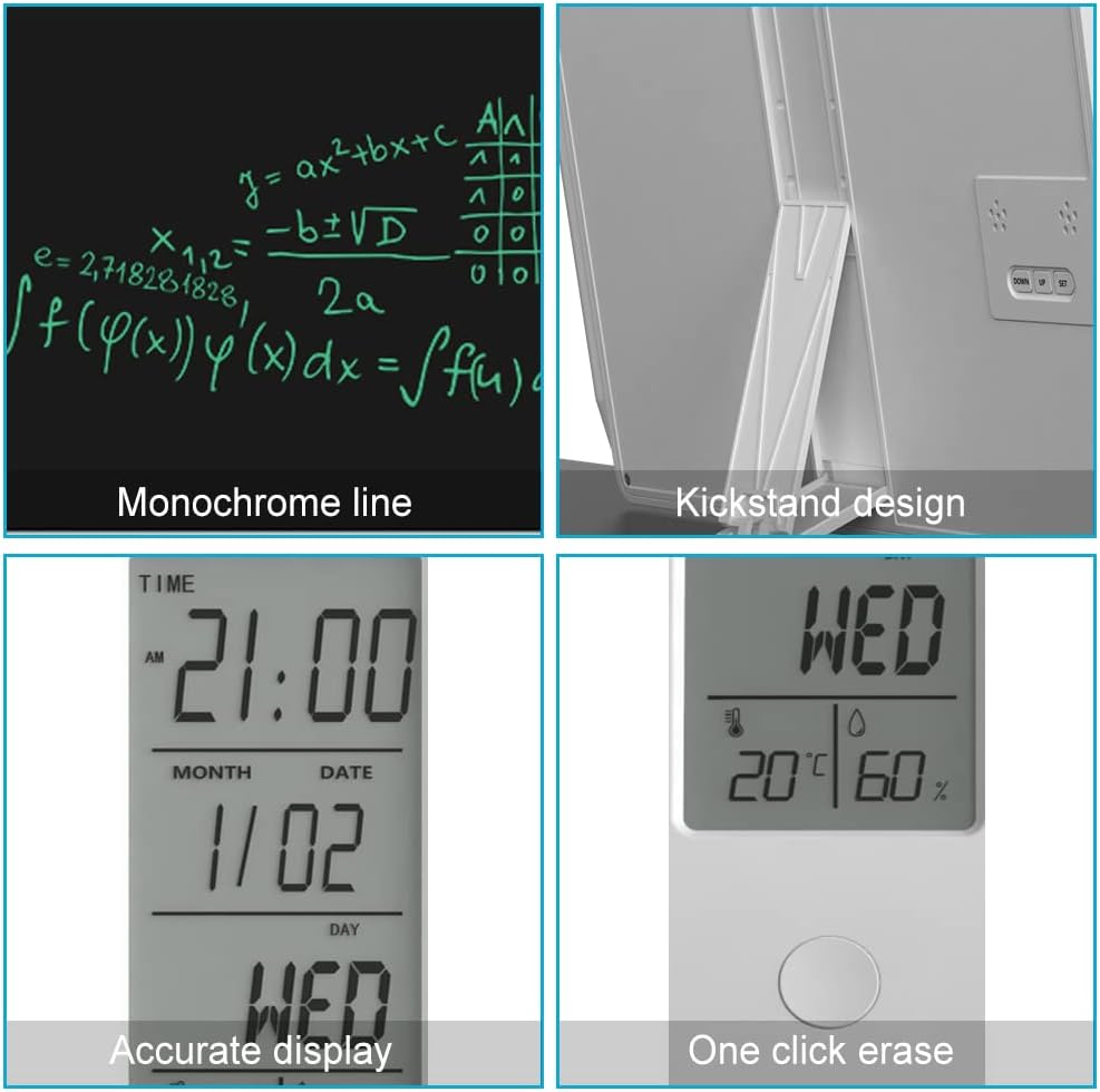 Electronic Desktop Calendar Rechargeable Writing Notepad with Digital Clock Date Time Week Indoor Temperature Display 9.5inch Drawing Pad for Office Home Business(White)