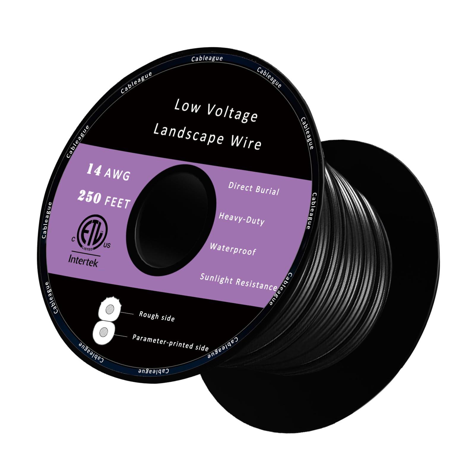 Cableague 14/2 Low Voltage Landscape Lighting Wire 250ft 14AWG*2C Waterproof Conductor Outdoor Direct Burial 250 feet Black