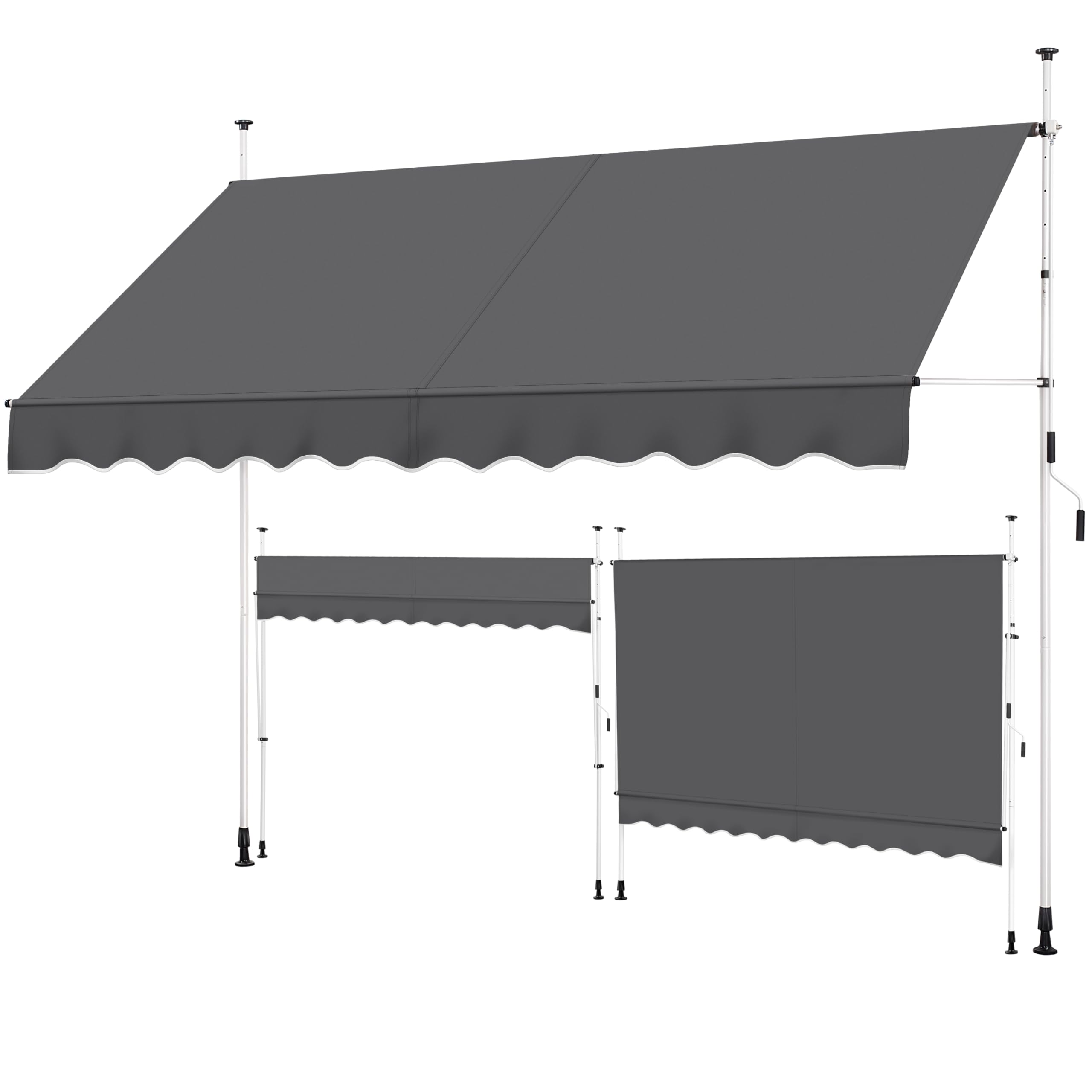 Yaheetech Toldo Manual Retráctil Exterior Toldo Enrollable Exterior Altura Ajustable con Manivela Sin Taladro Resistente a UV Repelente al Agua para Balcón Terraza Patio Jardín 300x300-210cm Gris