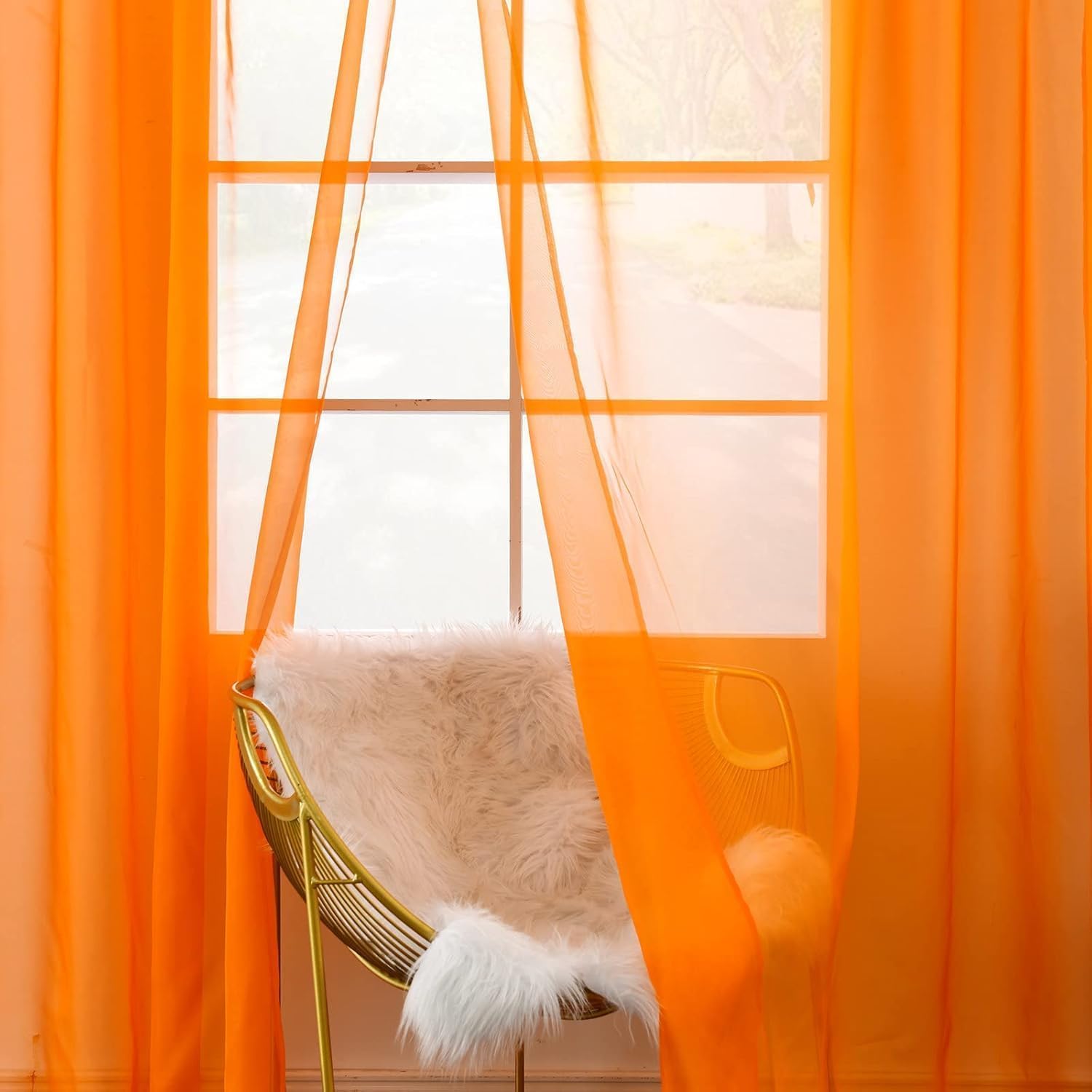 Youleyar Sheer - Set di 2 tende trasparenti in voile, poliestere, con asta, trasparenti, per soggiorno, camera da letto, larghezza 140 x altezza 145