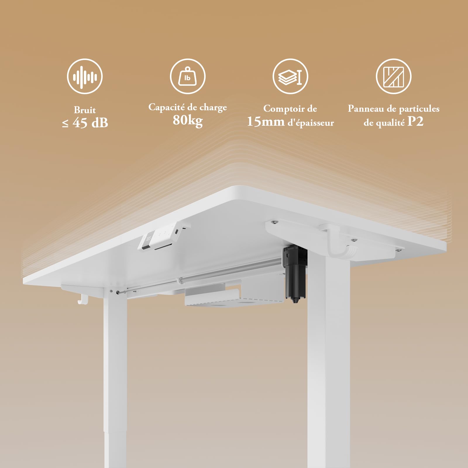 Devoko Bureau Assis Debout Électrique 160×80cm, Bureau Électrique avec Chargeur Type-C Organiseur de Câbles et 3 Positions Mémorisables Réglable en Hauteur pour Bureau, Télétravail, Blanc