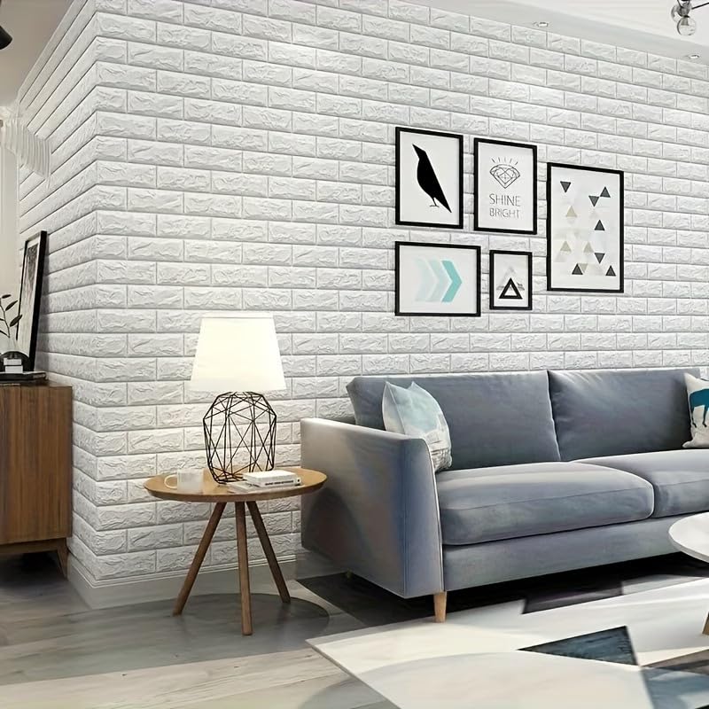 Image of 3D Self Adhesive Foam Brick Wallpaper Peel and Stick Waterproof Wall Panels Soundproof Wall Sticker for Living Room Bedroom Kitchen Home Office Interior Decoration (Pack of 10, White)