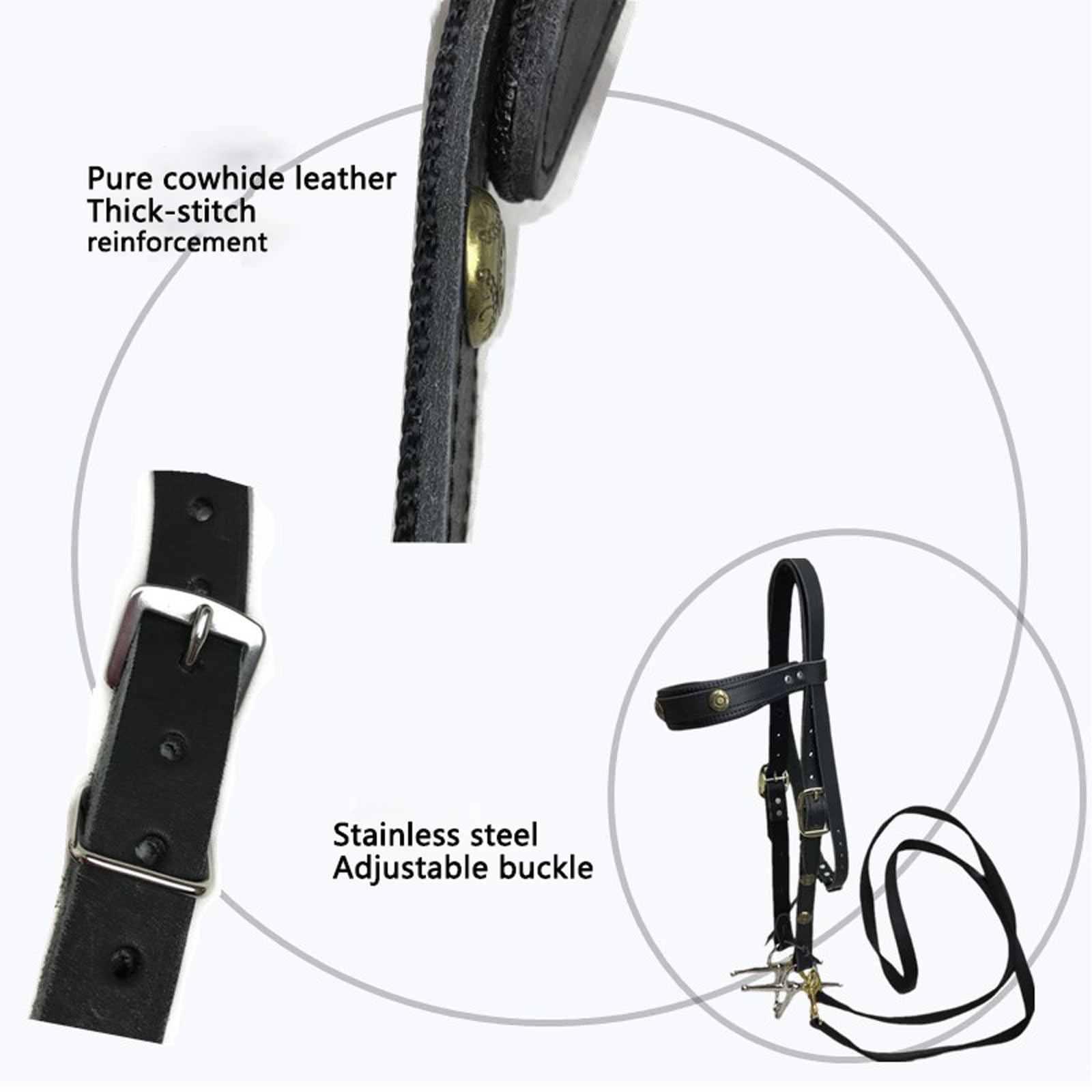 Cabeza de jaula de nylon pesada ajustable, Cabecera de caballo occidental ajustable negra con rienda decorativa for el sendero de espectáculo diario