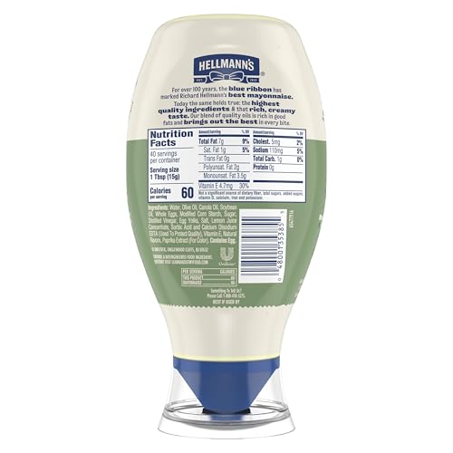Image of Hellmann's Olive Oil Mayonnaise 20 oz, Mayo Squeeze, Sandwich Spread, 1PK