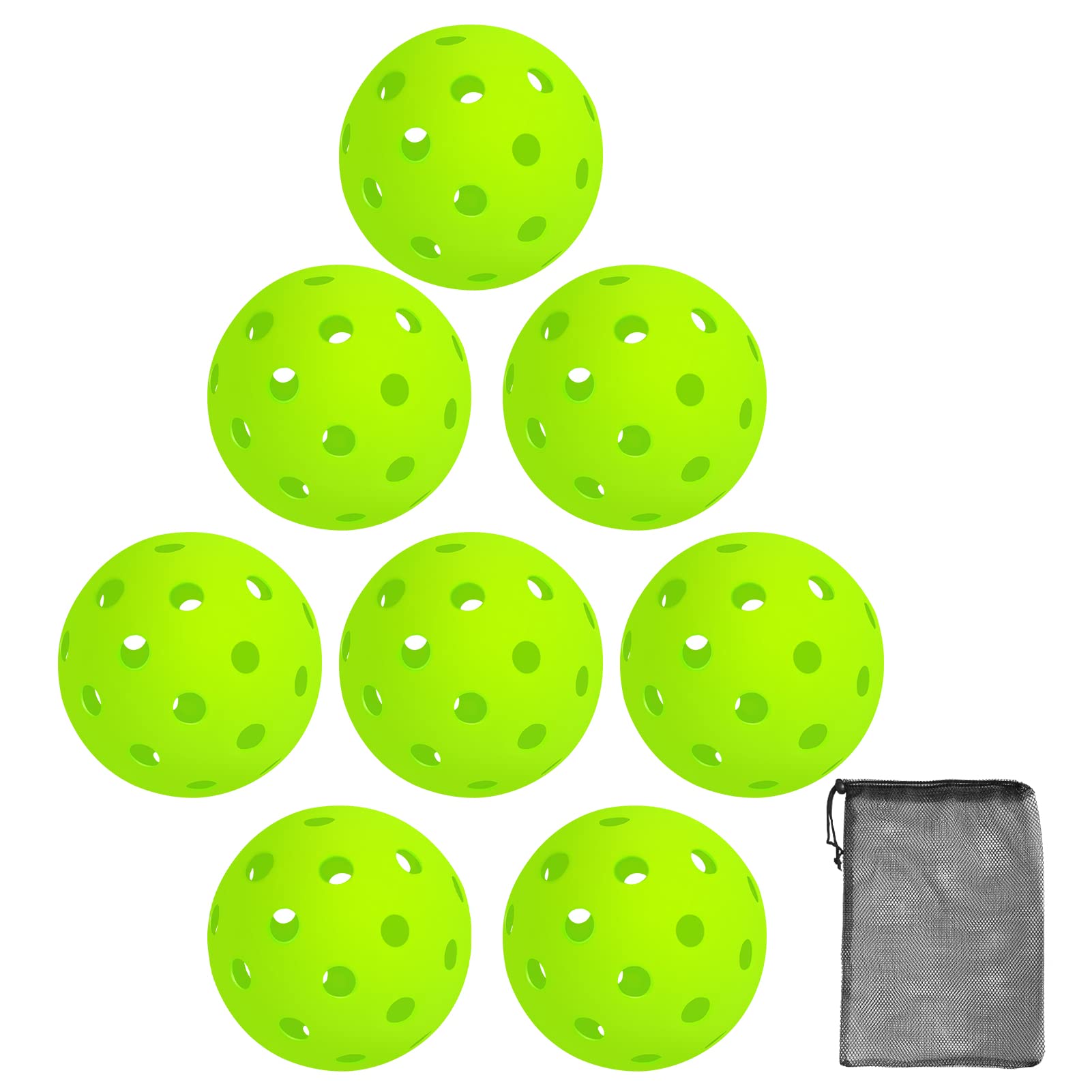 StepOKOutdoor Pickleball Balls, 8 Pack High Visibility Pickleball Balls 40 Holes with Mesh Bag