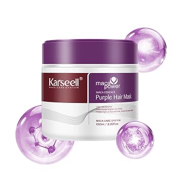 Karseell Purple Hair Mask 100 ml Purple Hair Mask for Blonde Blonded Grey Hair Purple Hair Mask Neutralises Yellow Tones Repairs Hair Damage