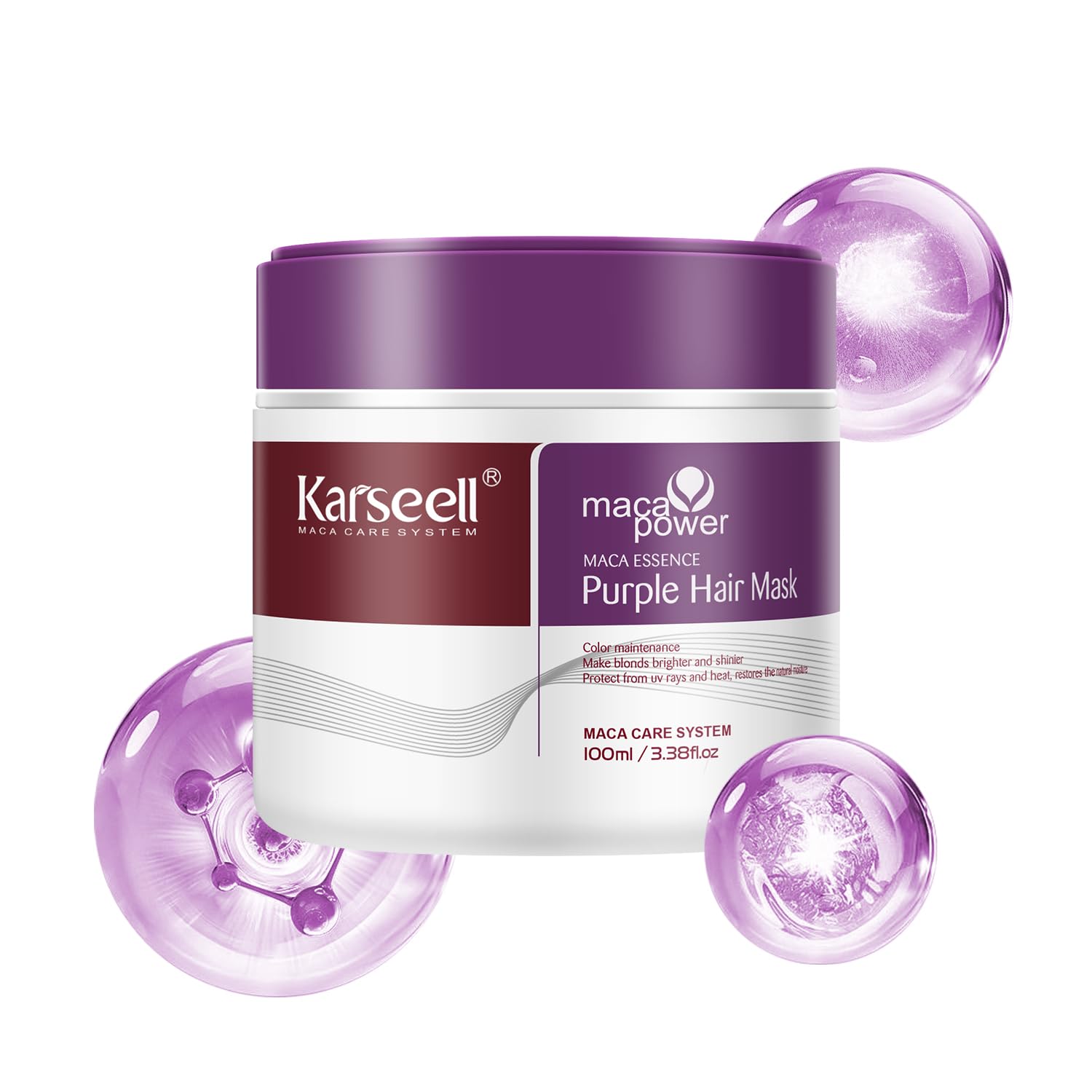 Karseell Purple Haarmaske 100ml, Violett Haarmaske für Blondes, Blondiertes, Graues Haar, Purple Hair Mask Neutralisiert Gelbstich, Repariert Haarschäden