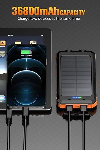 Feeke Solar-Charger-Power-Bank - 36800mAh Portable ChargerQC30 Fast Charger Dual USB Port Built-in Led Flashlight and Compass for All Cell Phone and