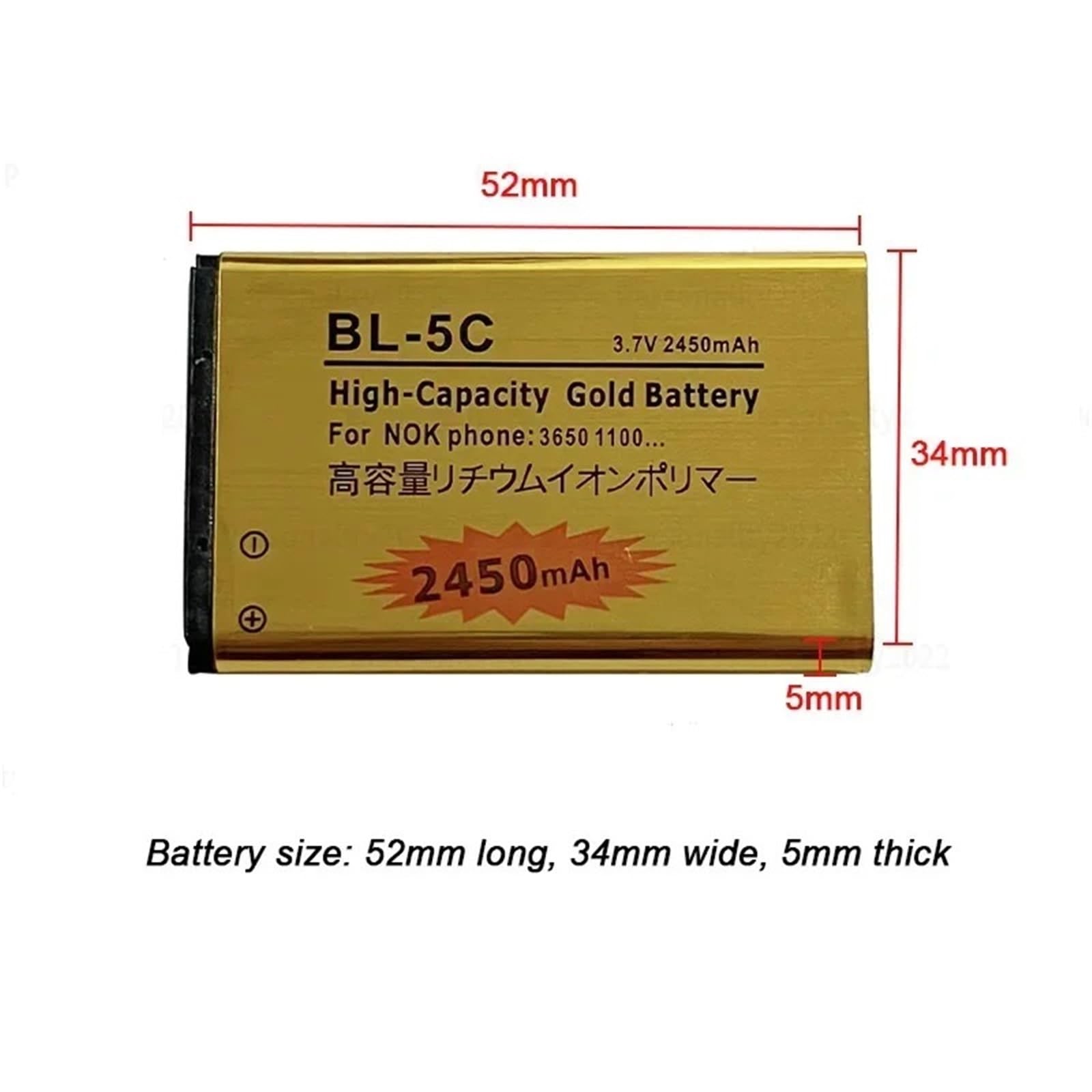 BL-5C - Batteria di ricambio per telefoni cellulari 1600, 6230, 2600, 1100