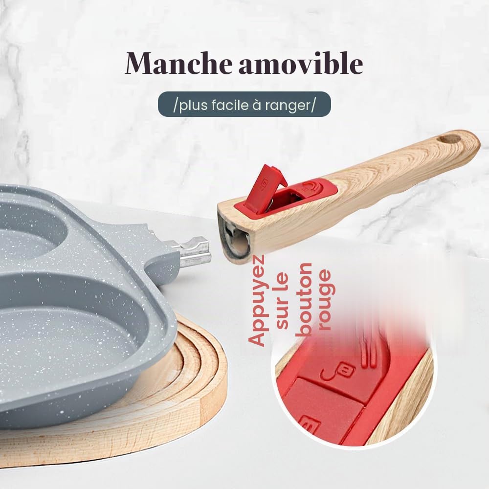 Grande Poêle à Pancakes 4 Cavités en Céramique 26 x 24 cm avec Couvercle | Grande poêle à 4 cavités pour œufs, pancakes et burgers, avec couvercle et revêtement antiadhésif.
