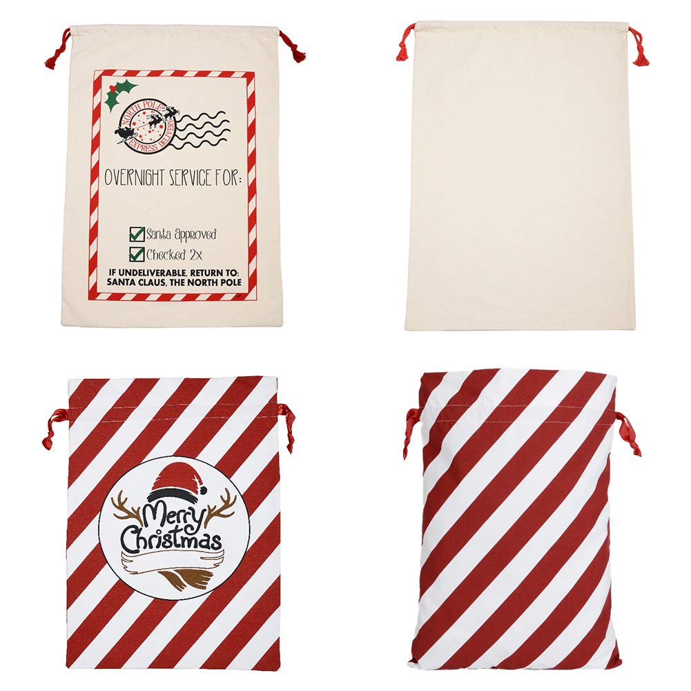 LDIWEE Paquete de 6 bolsas de lona de Navidad, bolsas de regalo reutilizables grandes con cordones, bolsas de regalo personalizadas para Navidad, Acción de Gracias, Año Nuevo, suministros de fiesta