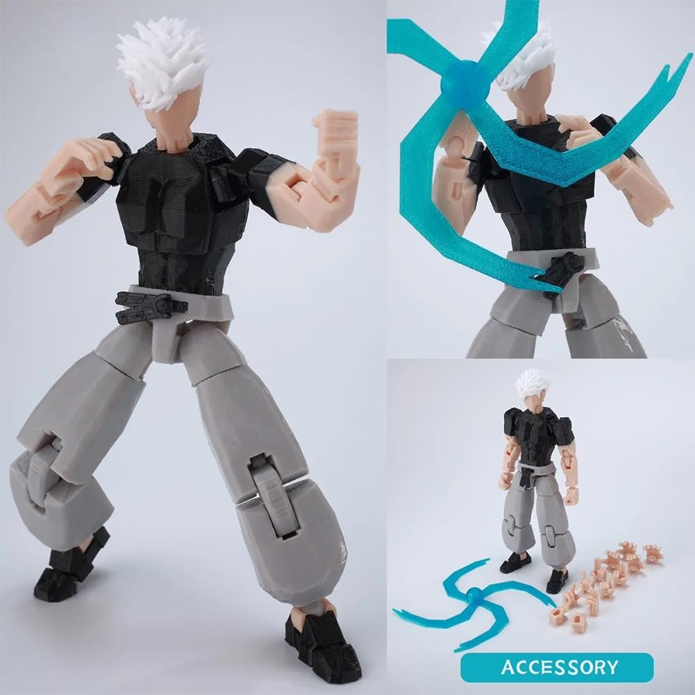 Gojo Satoru Figura de Acción JJK, Figura Movible Gojo Satoru Articulación Articulada con Accesorios Figura Impresión 3D Figura Coleccionable Pantalla de Escritorio Regalo para Fans 14 cm