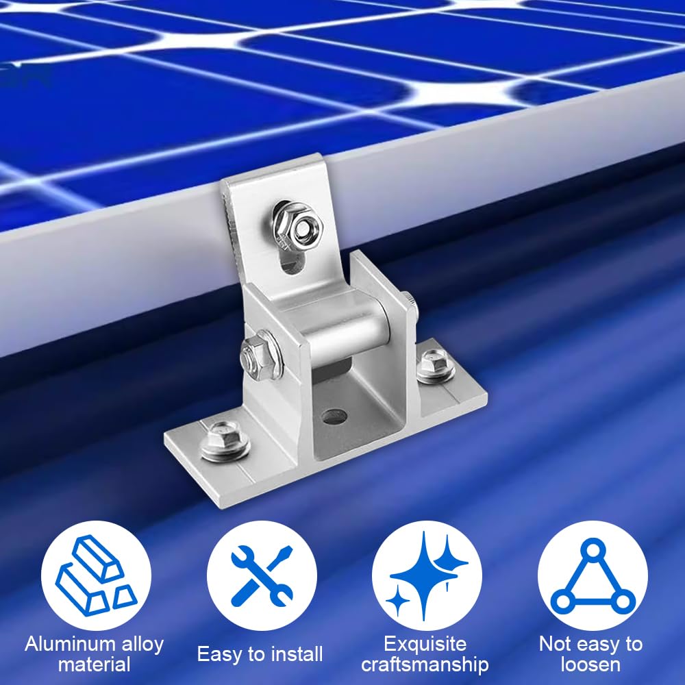 4 Pezzi Staffa per Pannello Solare, Staffe per Pannelli Fotovoltaici Pannello Solare Regolabile da 0 a 60 Gradi Staffa in Lega di Alluminio per Pannello Solare per Tetti, Camper e Barche