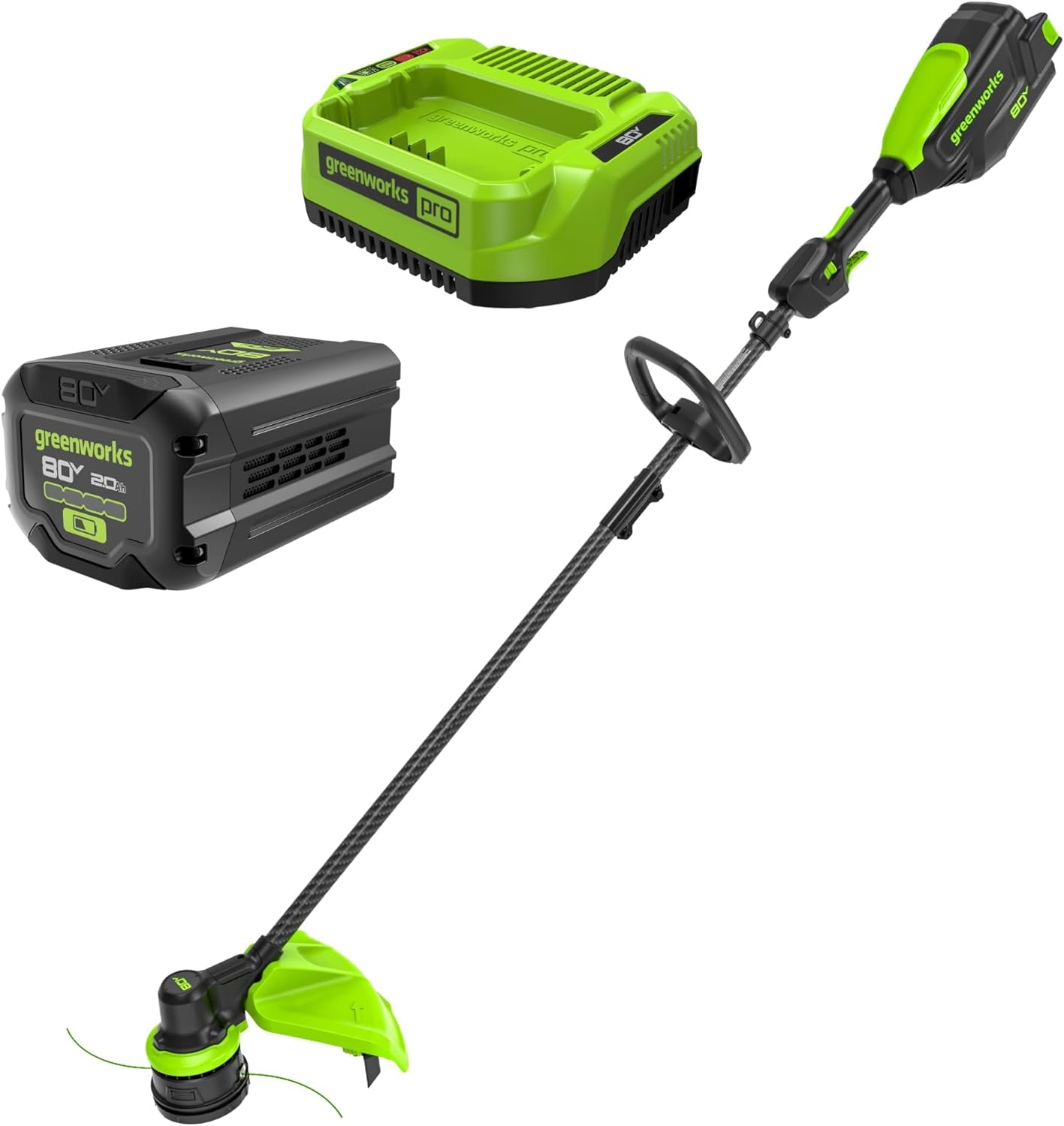Greenworks 80V 16" Carbon Fiber Brushless Cordless String Trimmer - 2-Mile Fence Line & Driveway Edging Pro, 2.0Ah Battery/Charger Included, 23% Lighter vs Gas Trimmers 16" Carbon Fiber (2.0Ah) Black