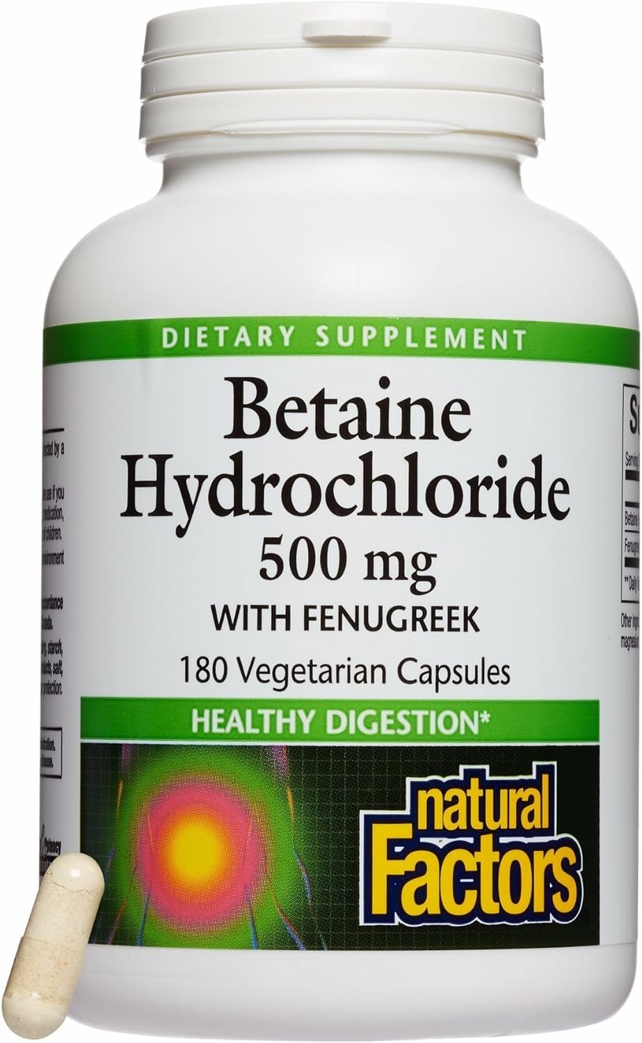 Natural Factors Betaine Hydrochloride, with Fenugreek Healthy Digestion, 180 Vegetarian Capsules (500 mg)