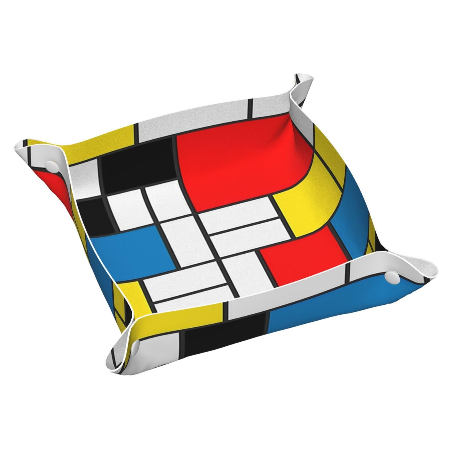 Leather Storage Tray, Jewellery Organiser Tray Desktop Storage Sundry Storage Tray, Colorful Background In Mondrian Style