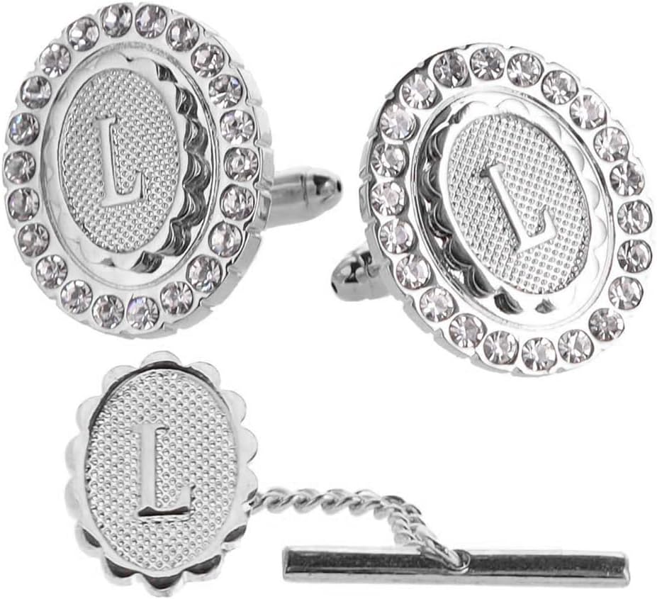 Bling Initial Cuff Links & Tie Tack Set: A to Z