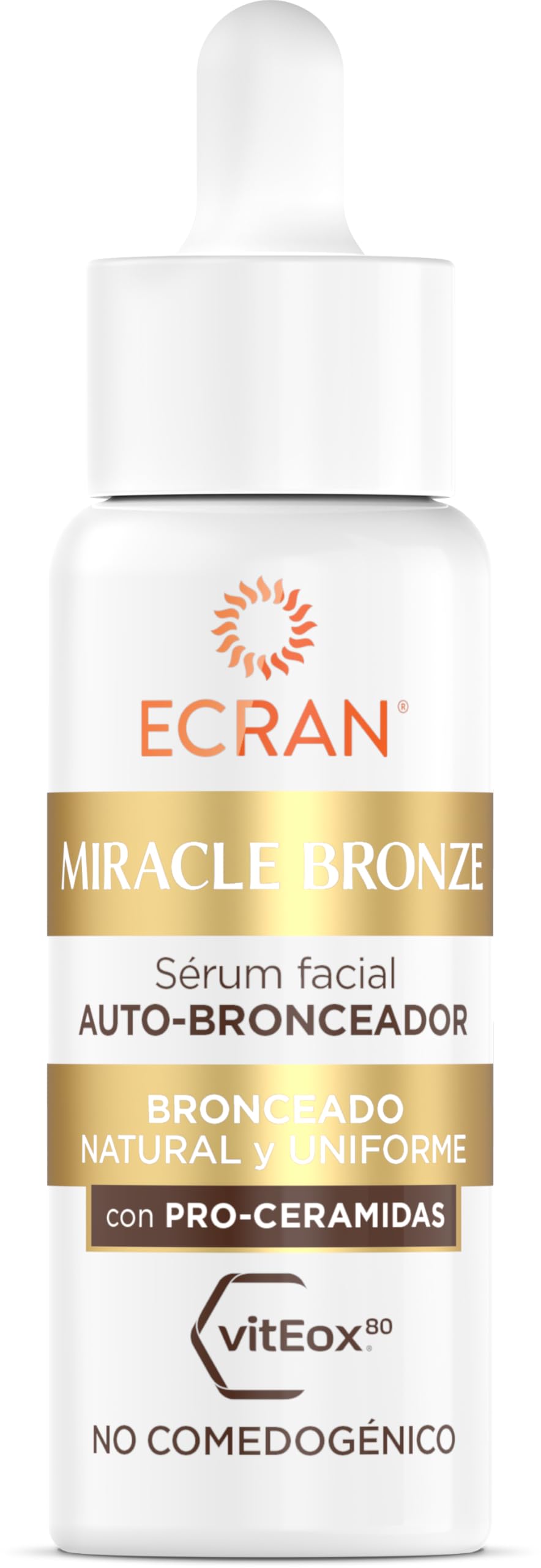 ECRAN Miracle Bronze Autobronceador Facial - Loción Bronceadora con Pro-Ceramidas - Bronceado Natural, Uniforme y Progresivo sin Sol - Textura Ligera, No Reseca ni Engrasa - 4 Días de Duración - 50 ml