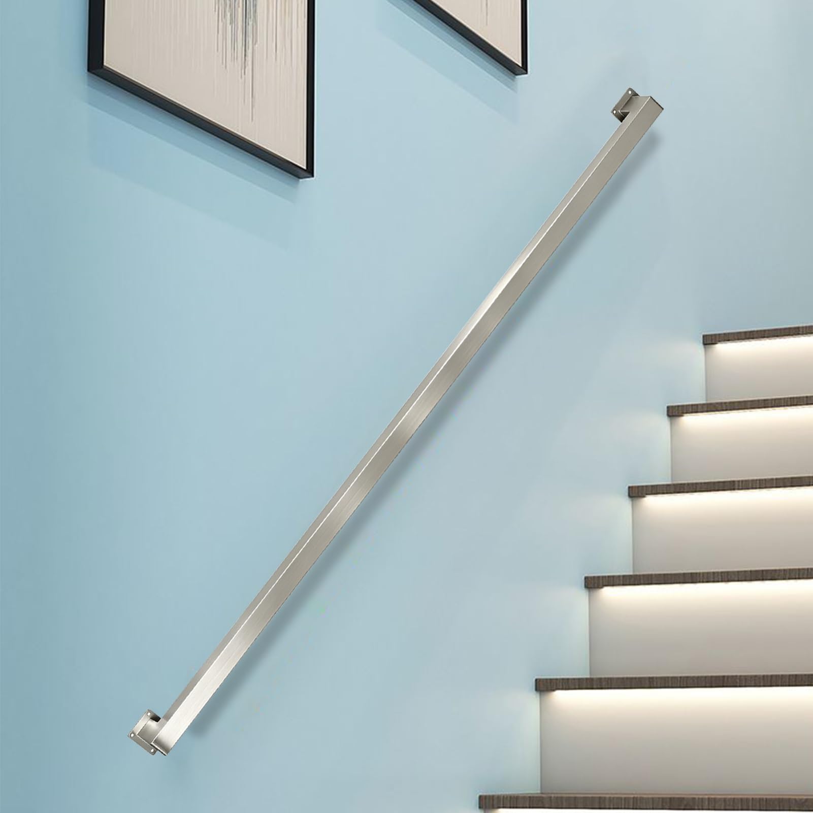 Drsyffsup 80cm 1m 120cm 2.5m 3.6m 4.2m Long 304 Stainless Steel Handrail for Stairs, Wall Mounted Stair Railing Safety Grab Bar for Outdoor Indoor Garden Corridor(7ft/2.1m)
