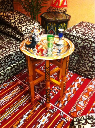 Marokkanischer Tisch Beistelltisch aus Holz & Messing Iman ø 40cm rund | Orientalischer runder Teetisch mit klappbaren… – Bild 7