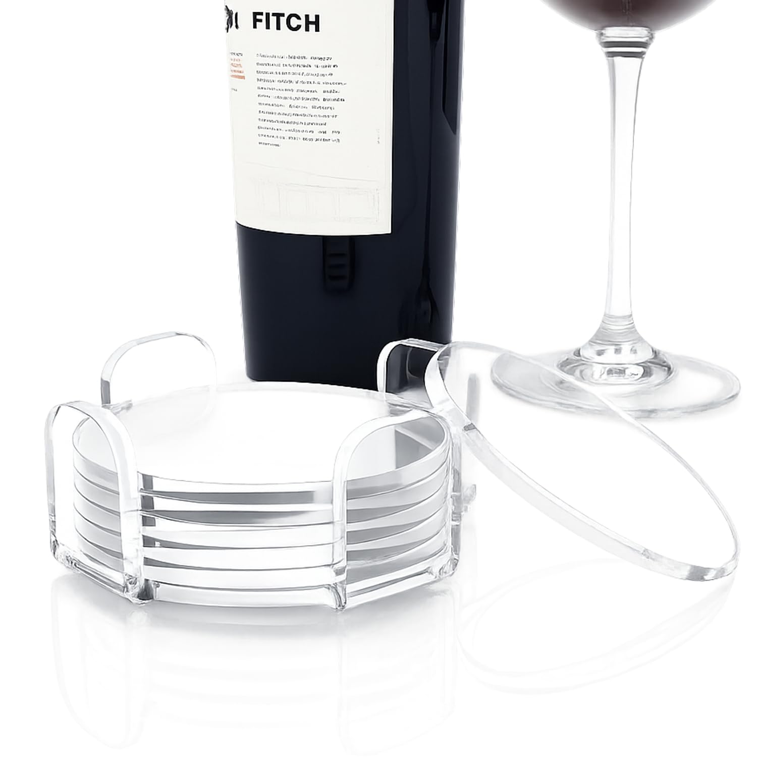 AGPLEX - Set sottobicchieri in vetro acrilico trasparente - Elegante set composto da 6 sottobicchieri e 1 sottobottiglia in acilico trasparente - Dischi da 85mm di diametro