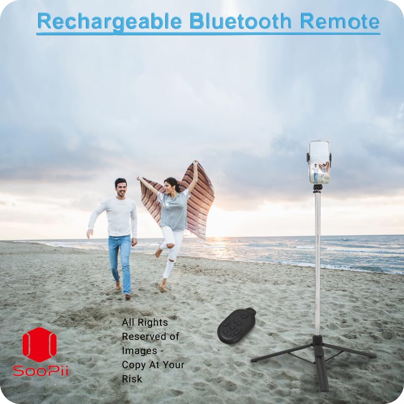 Image of SooPii 67-inch Multi-Function Long Selfie Stick with Tripod Stand Bluetooth Selfie Tripod for i-Phone, Go-Pro, and Camera - Perfect for Vlogging, Live Streaming, and Travel - (Black)