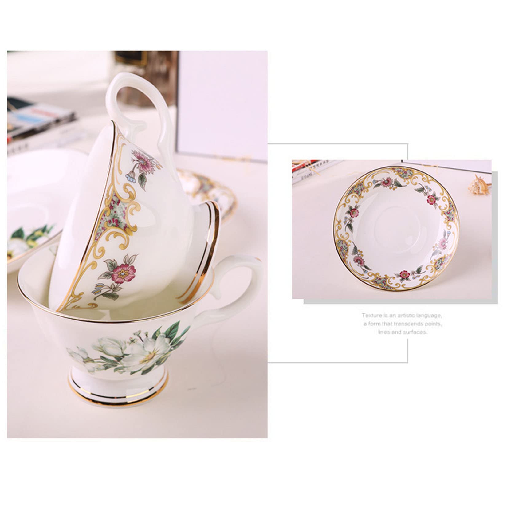 Tasses à Thé En Porcelaine Fine - Set Vintage Floral 175ml - Cadeau Fête Des Mères, Maison - 10