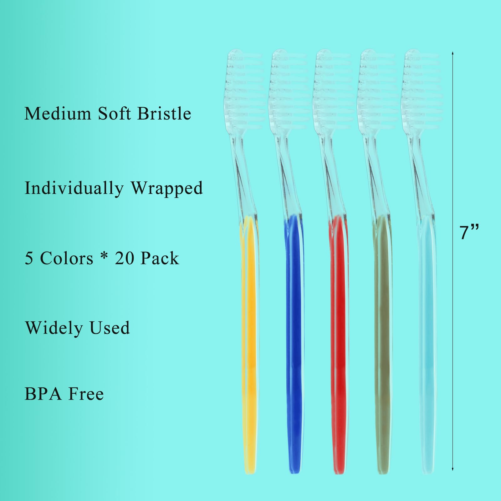 Homvle 100 spazzolini da denti usa e getta, confezionati singolarmente, spazzolini da denti da viaggio a setole morbide per adulti e bambini, articoli da toeletta per hotel, 5 colori.