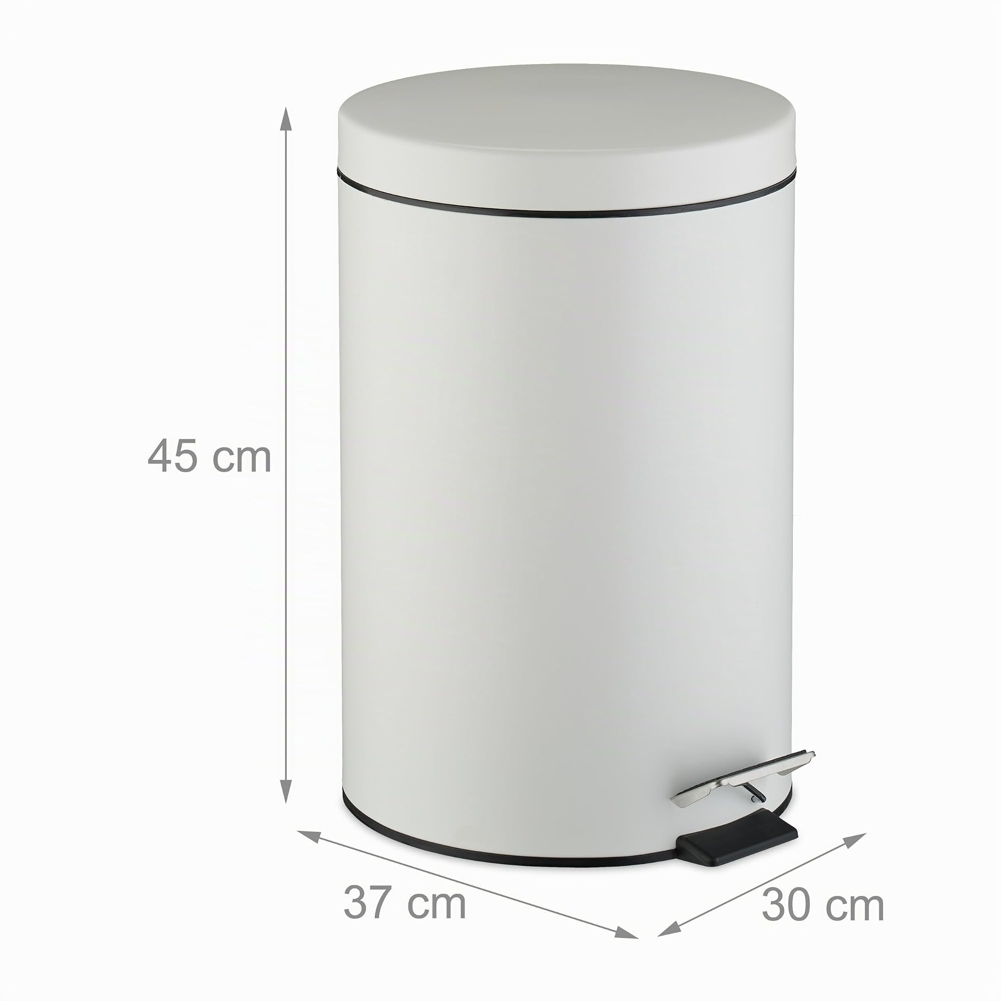 Relaxdays Poubelle pour la salle de bain ou la cuisine, 20 litres, couvercle, pédale, design mat, blanche