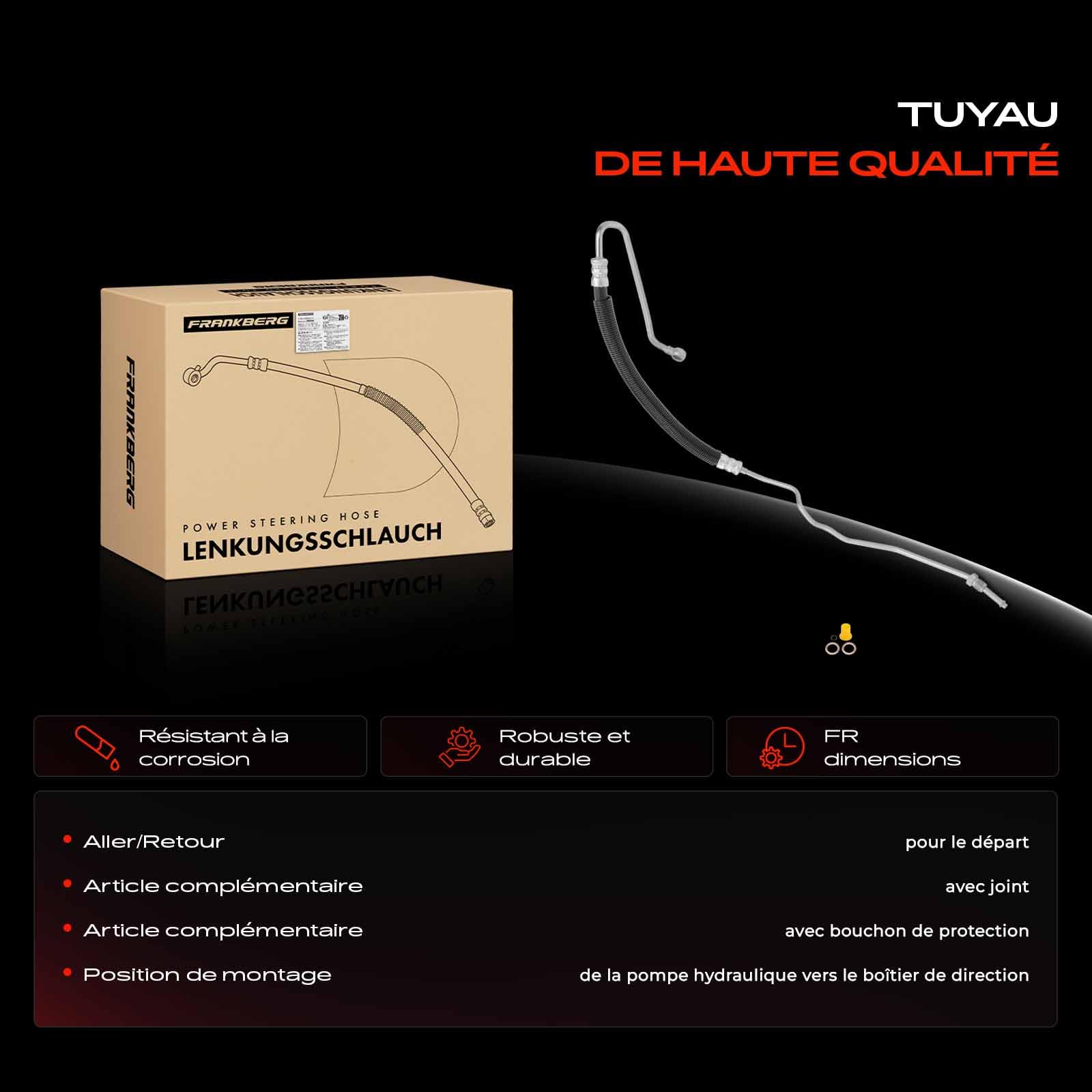 Frankberg Tuyau hydraulique Direction Compatible avec Polo 9A 9N Fabia II 542 Fabia II Break 545 R.o.o.m.s.t.e.r 5J7 Fox Hayon 5Z1 5Z3 5Z4 Remplacer# 58701