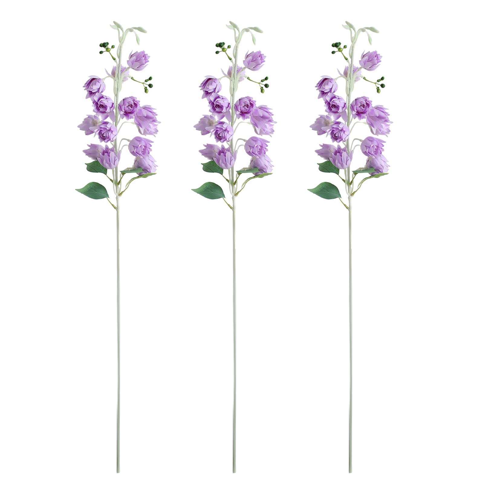 ZHDOKA 32.7in Artificial Lilies of The Valley Flowers, 3PCS Faux Bell Orchid Bouquets Fake Wind Chimes Orchid Flowers Branches for DIY Wedding Bridal Holding Bouquet, Floor Tall Vase Decor(Purple)